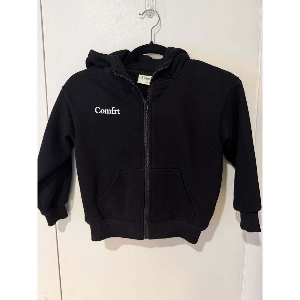 Comfrt Zip Up Hoodie Kids Size XS Black Fleece Logo Sweatshirt Full Zip